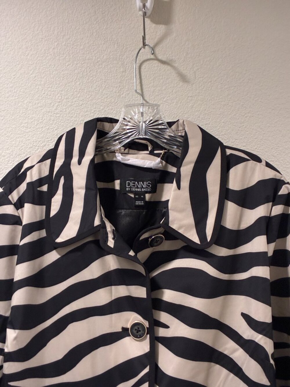 Dennis Basso Zebra Print Long Sleeve Belted Raincoat Black Cream Women XL NWOT - Picture 5 of 9